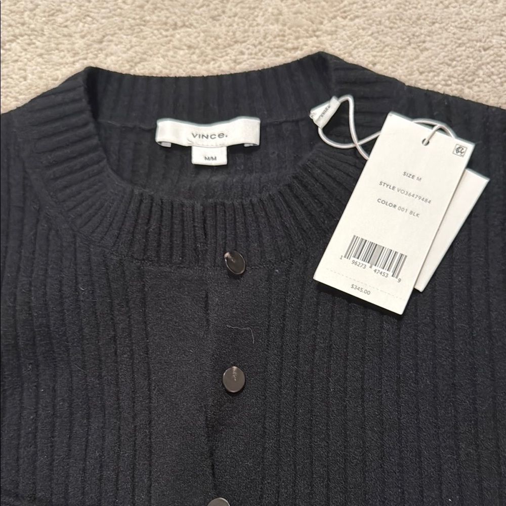 Vince Black Ribbed Cardigan